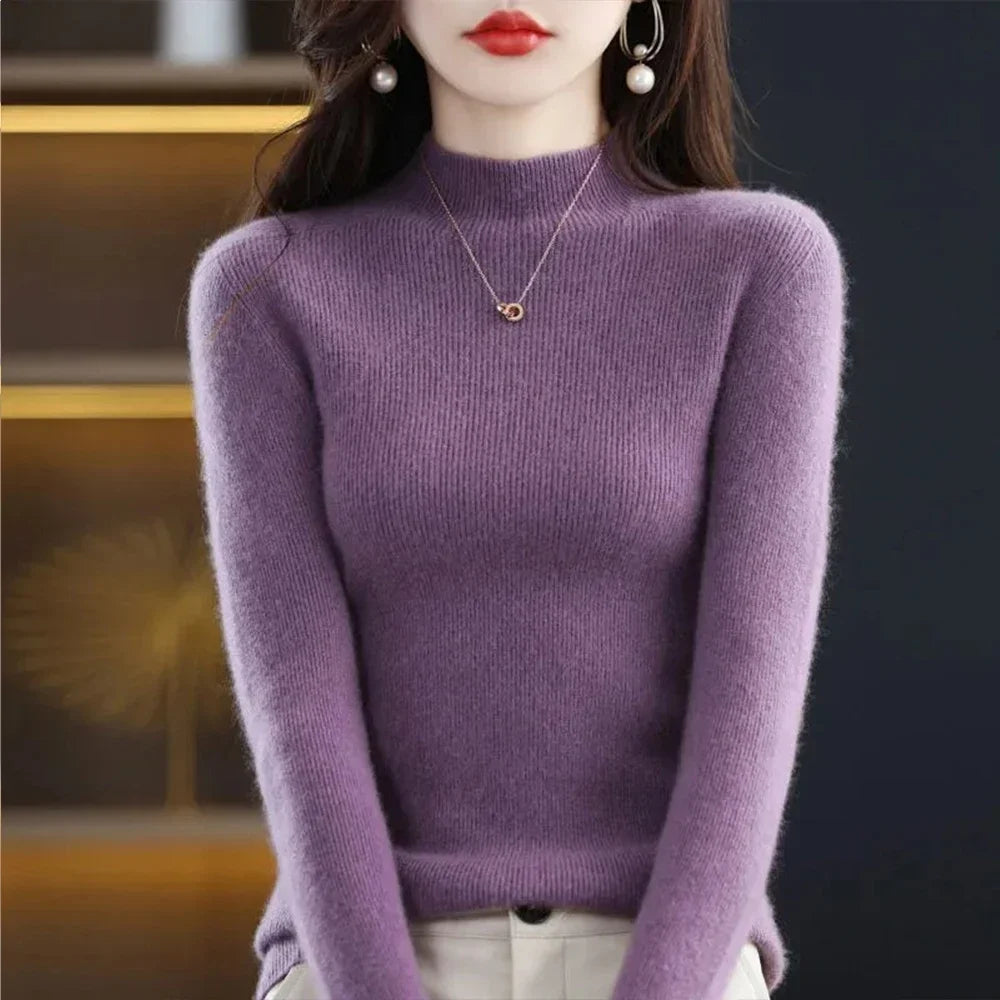 Pleated Pullover Sweater For Women Long-Sleeve