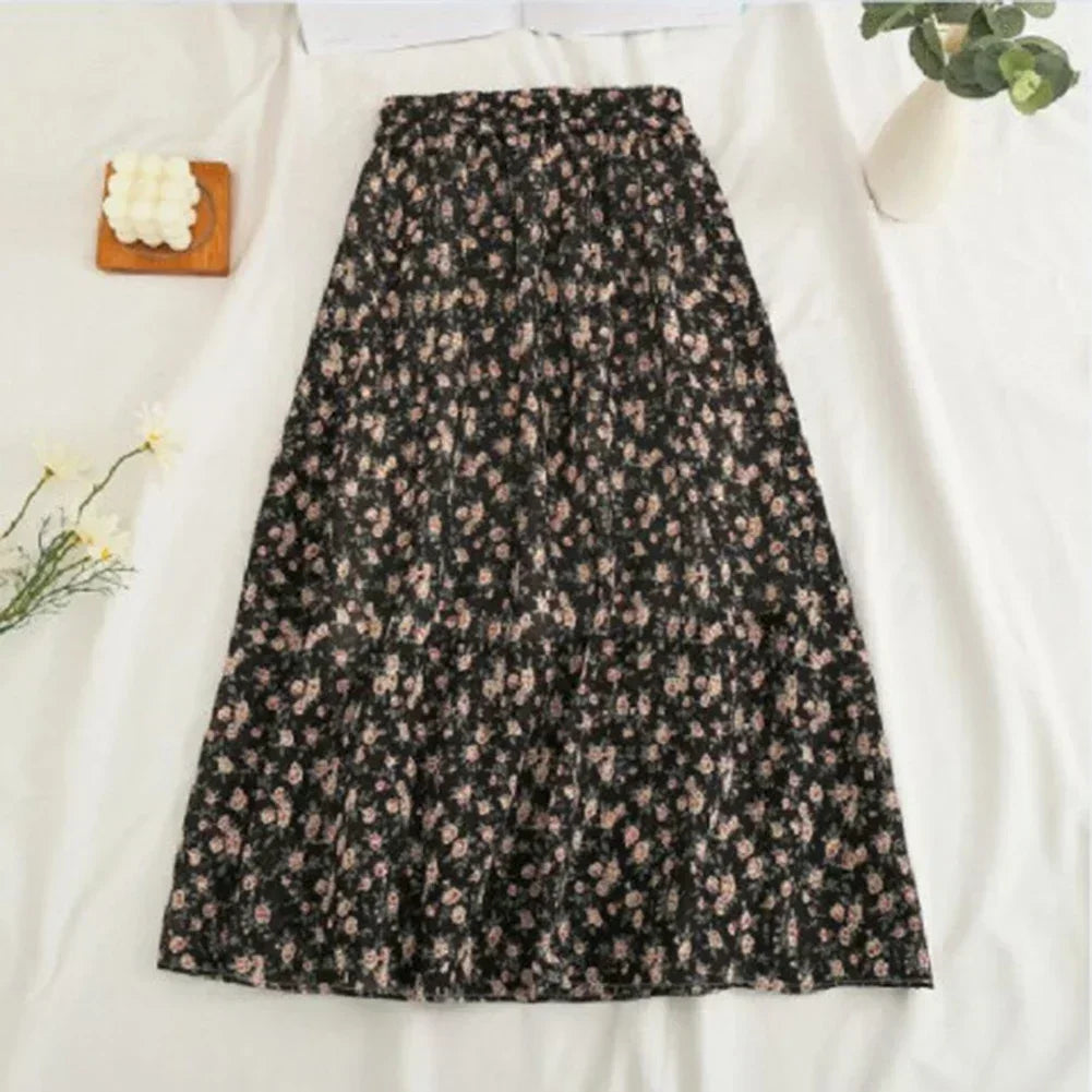 Korean Vintage Floral Slim Versatile Highwaist Skirt