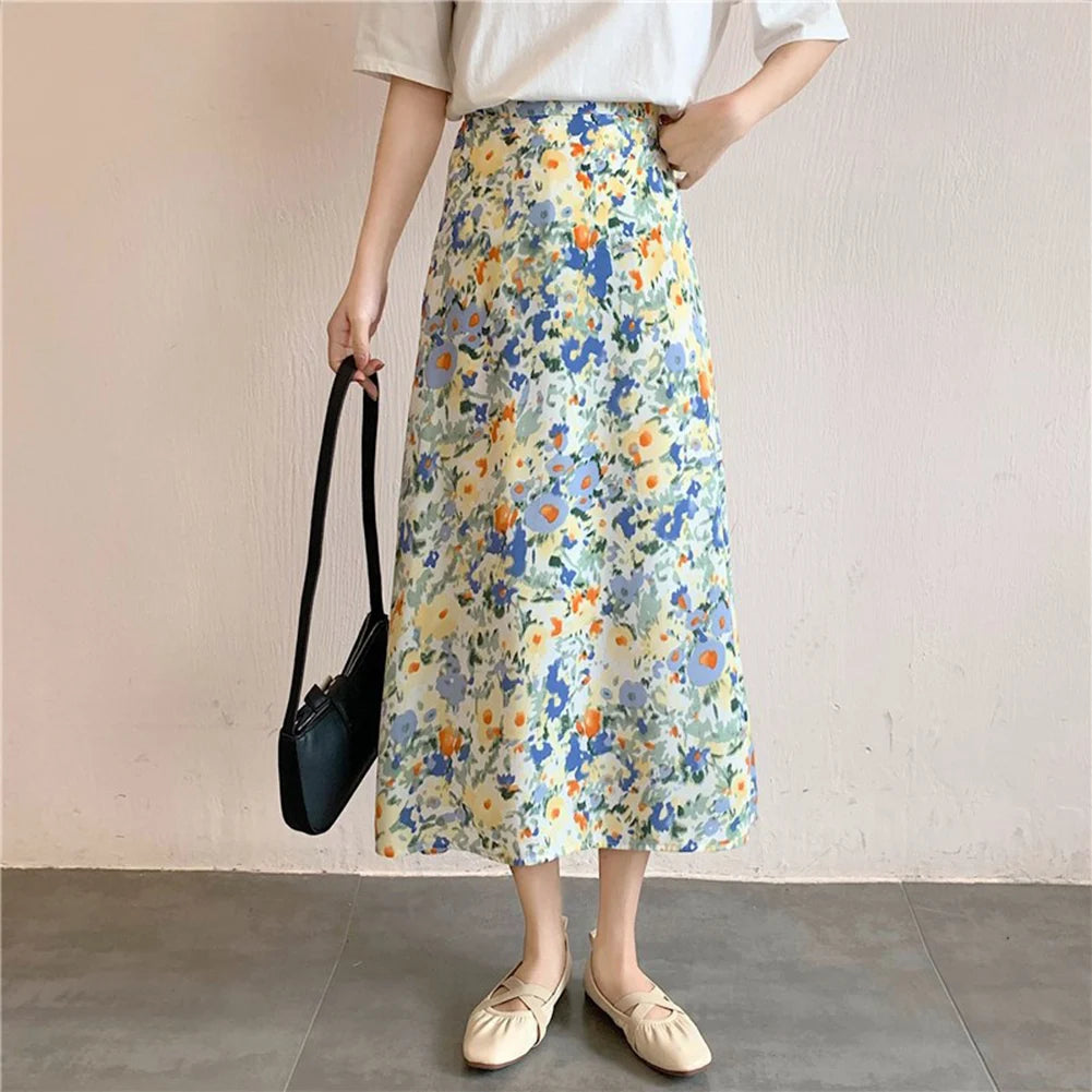 Vintage Floral A-line Pleated Long Skirt