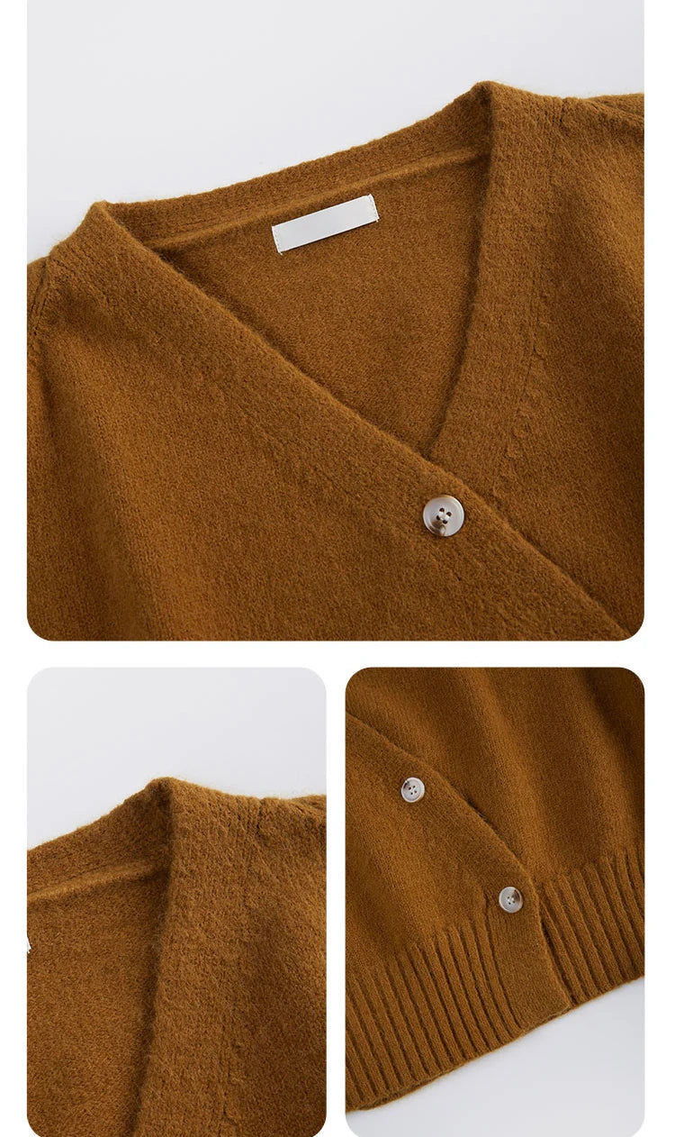 Autumn Winter Skew Button V-neck Cardigan