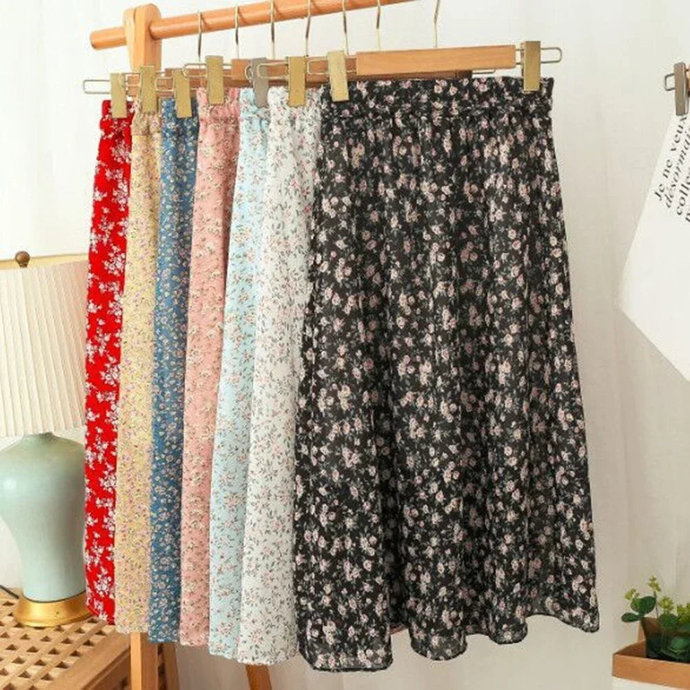 Korean Vintage Floral Slim Versatile Highwaist Skirt