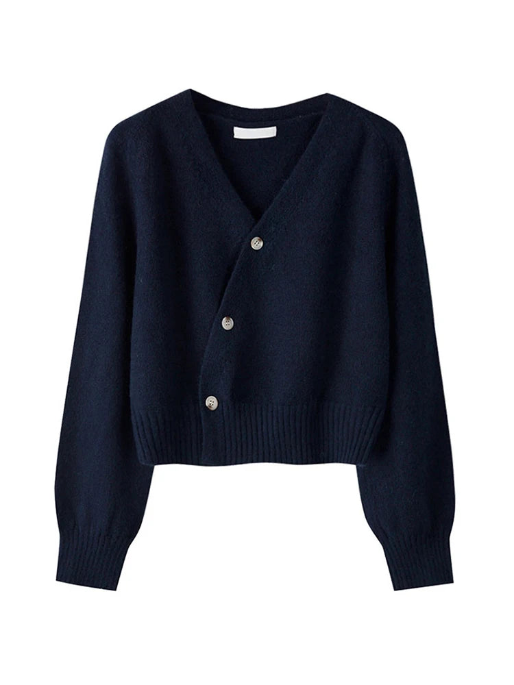 Autumn Winter Skew Button V-neck Cardigan