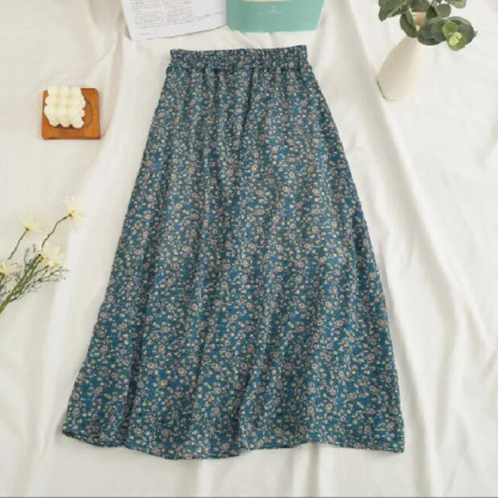 Korean Vintage Floral Slim Versatile Highwaist Skirt