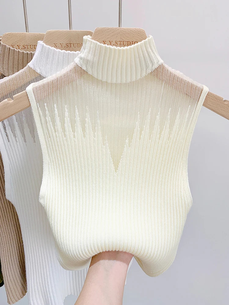 Sleeveless Mesh Knitted Tank Top