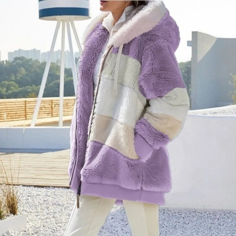 Oversized Winter Warm Plush Pocket Hooded Outerwear Jacket