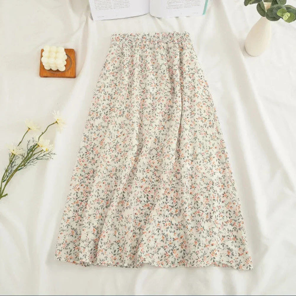 Korean Vintage Floral Slim Versatile Highwaist Skirt