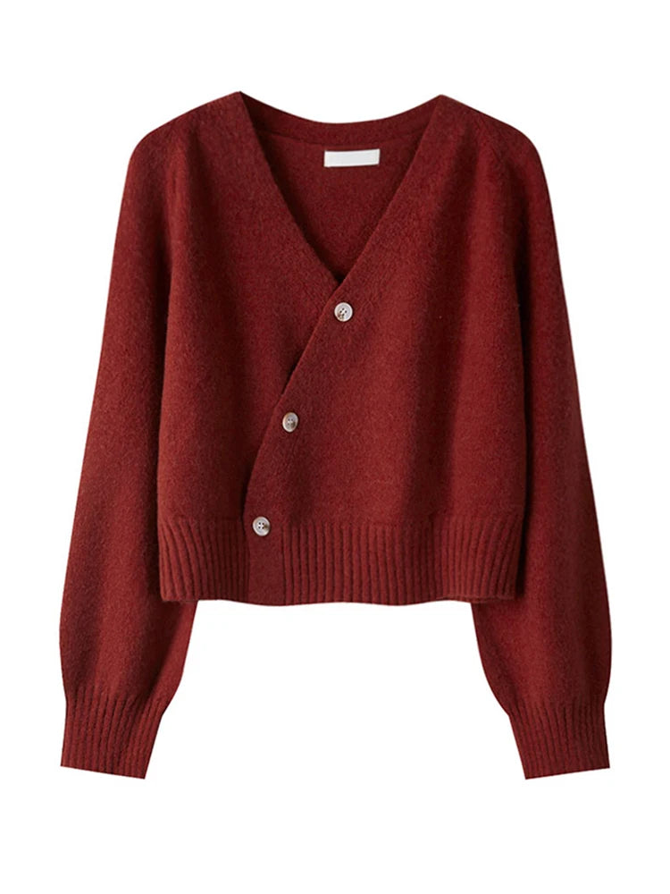 Autumn Winter Skew Button V-neck Cardigan