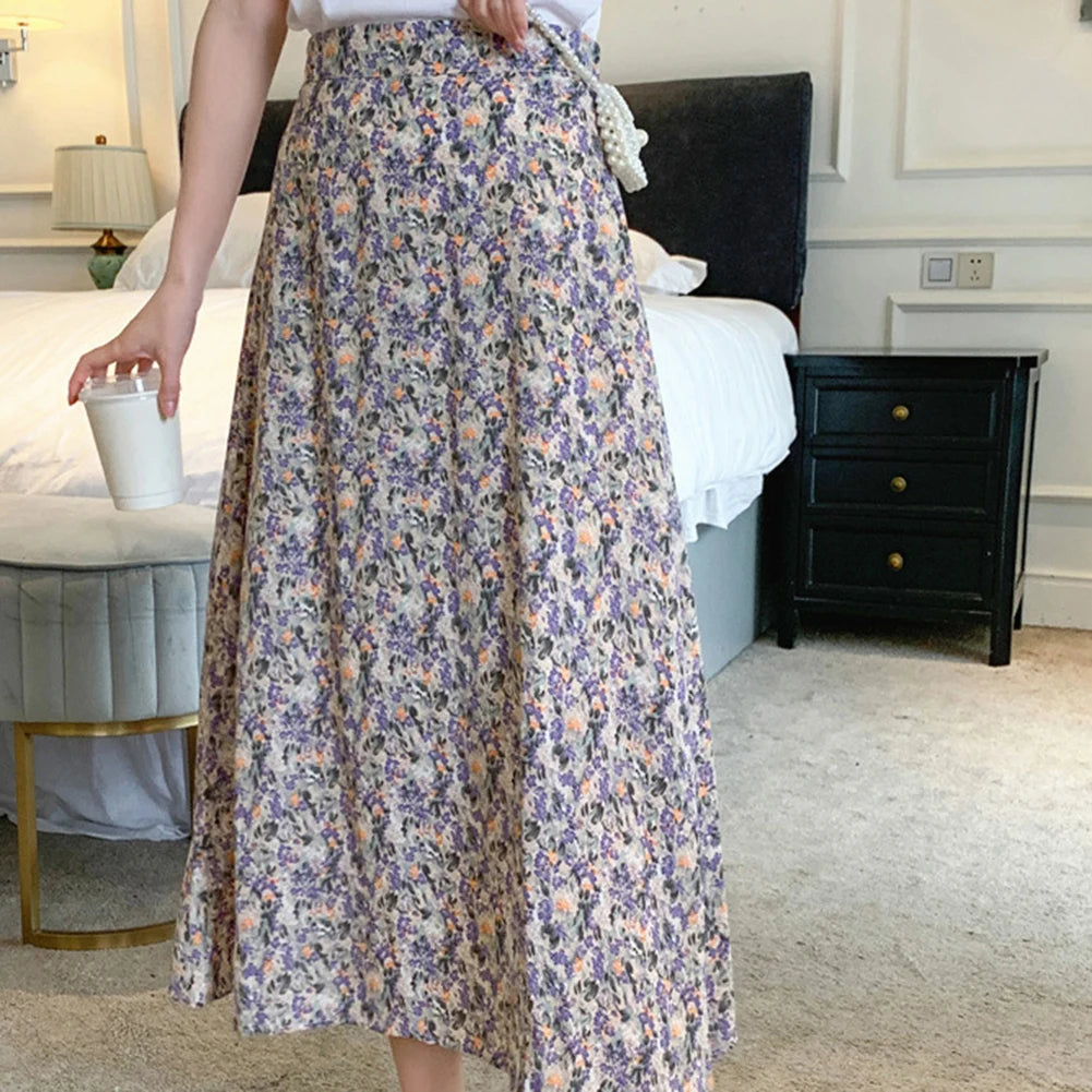 Vintage Floral A-line Pleated Long Skirt