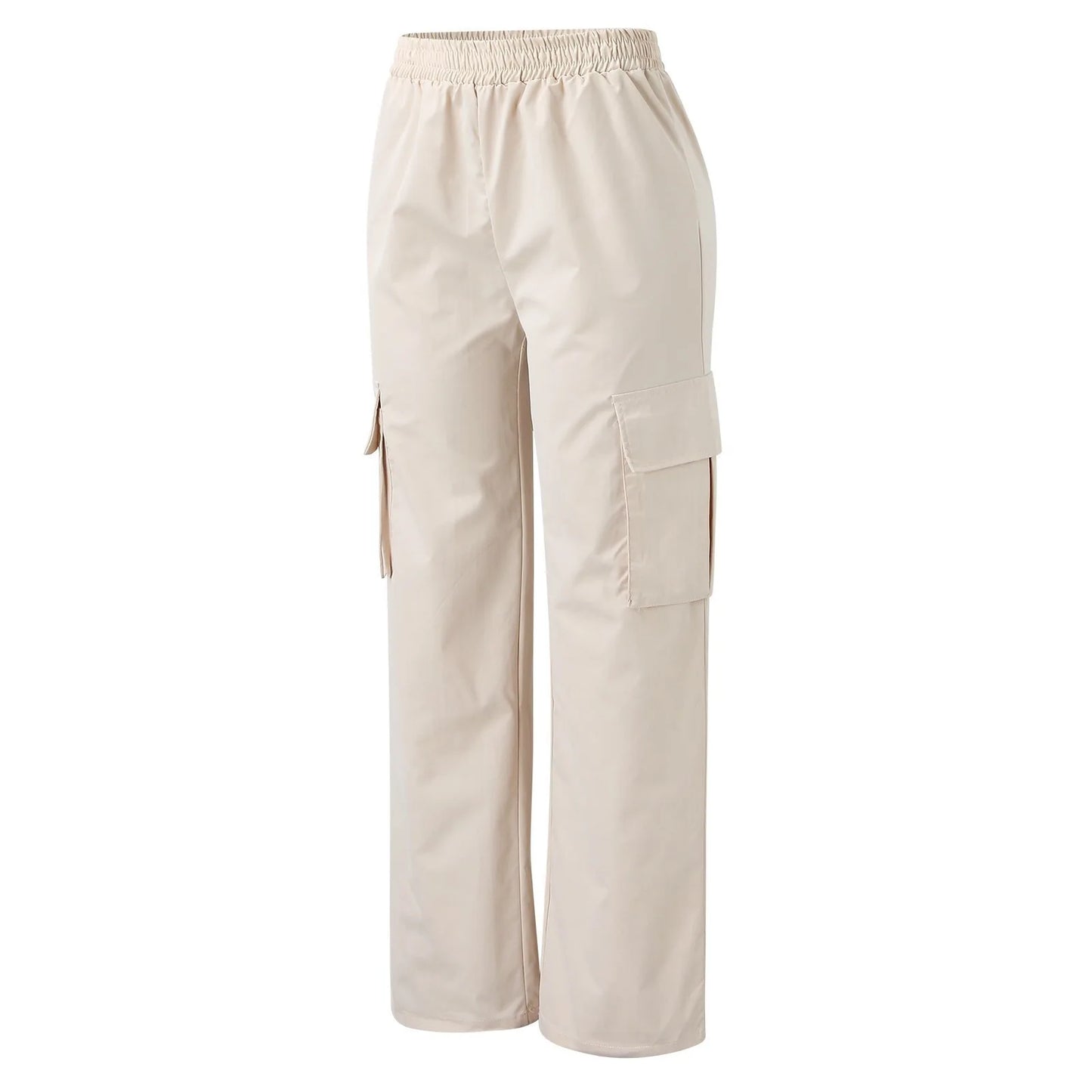 Straight Cargo Pant Elastic High Waist Elegant Oversized Trousers