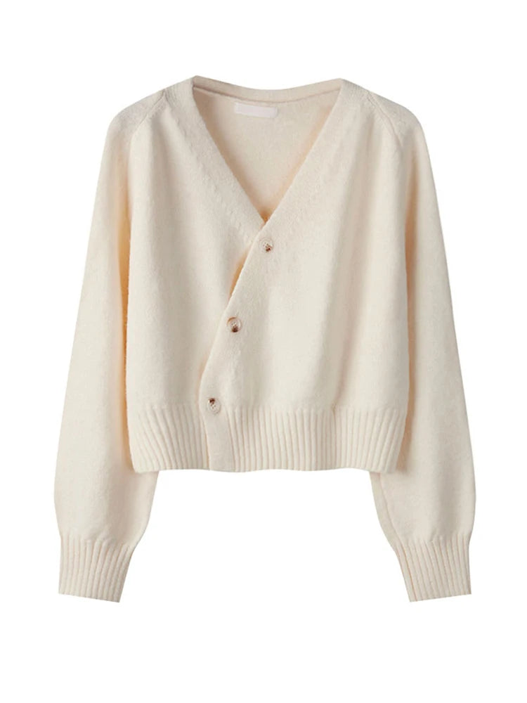 Autumn Winter Skew Button V-neck Cardigan