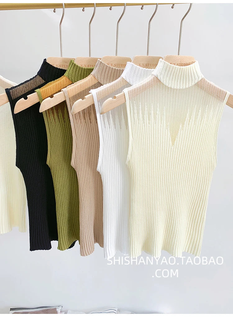 Sleeveless Mesh Knitted Tank Top