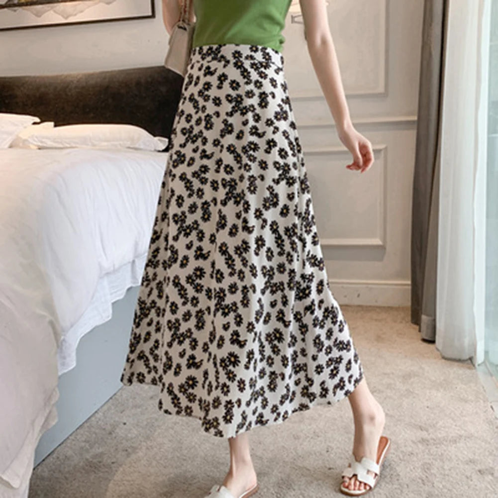 Vintage Floral A-line Pleated Long Skirt