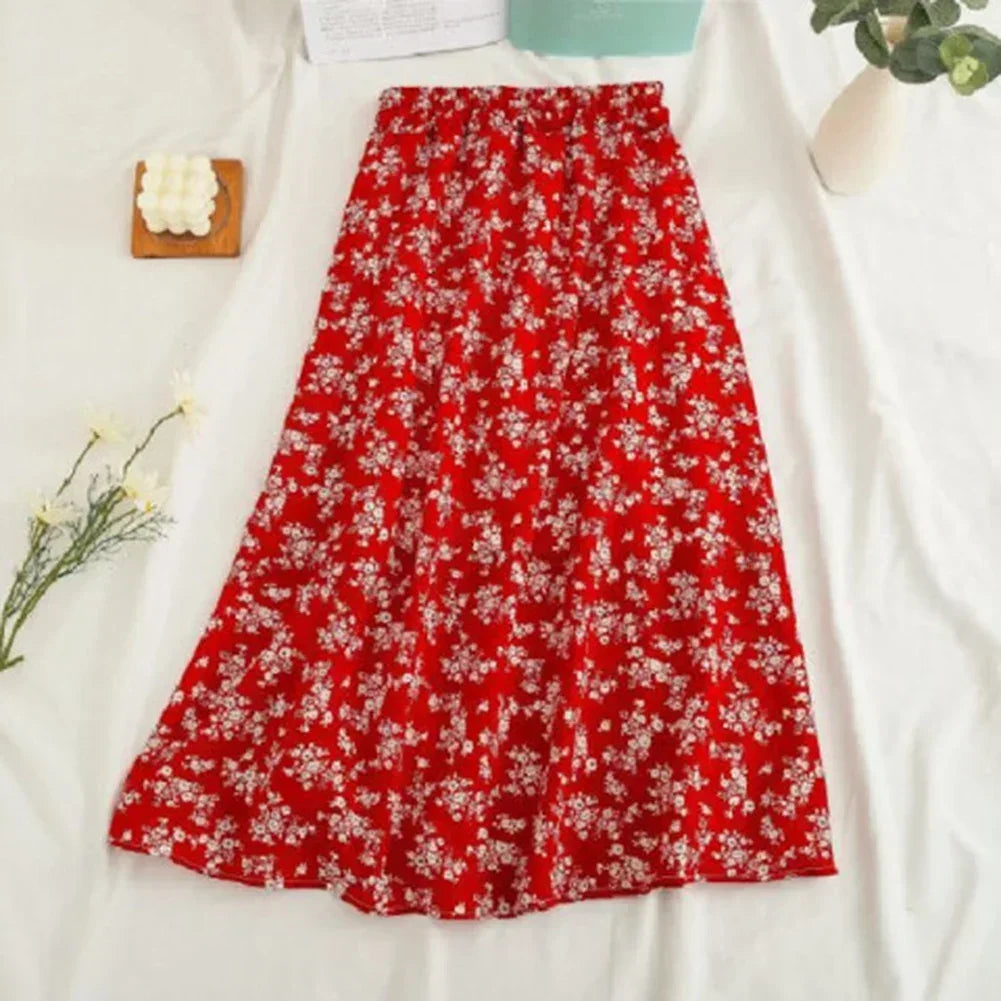 Korean Vintage Floral Slim Versatile Highwaist Skirt